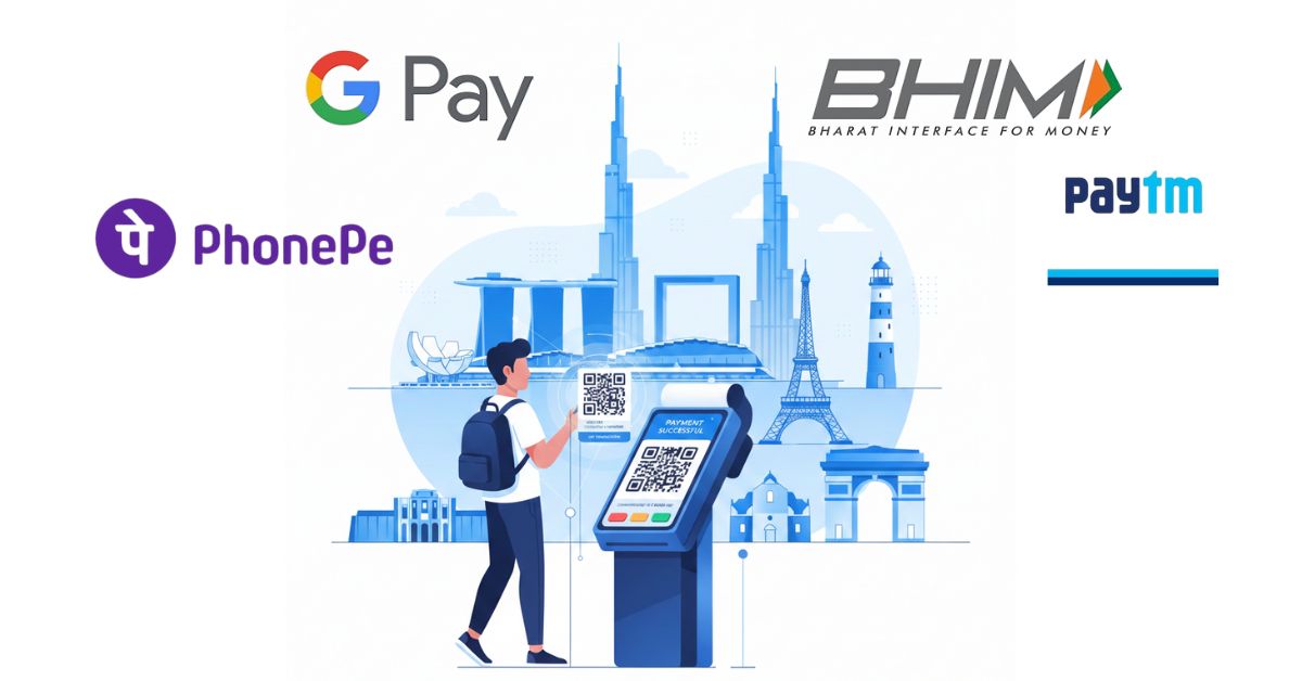 UPI International usage guide showing UPI payment abroad using QR code